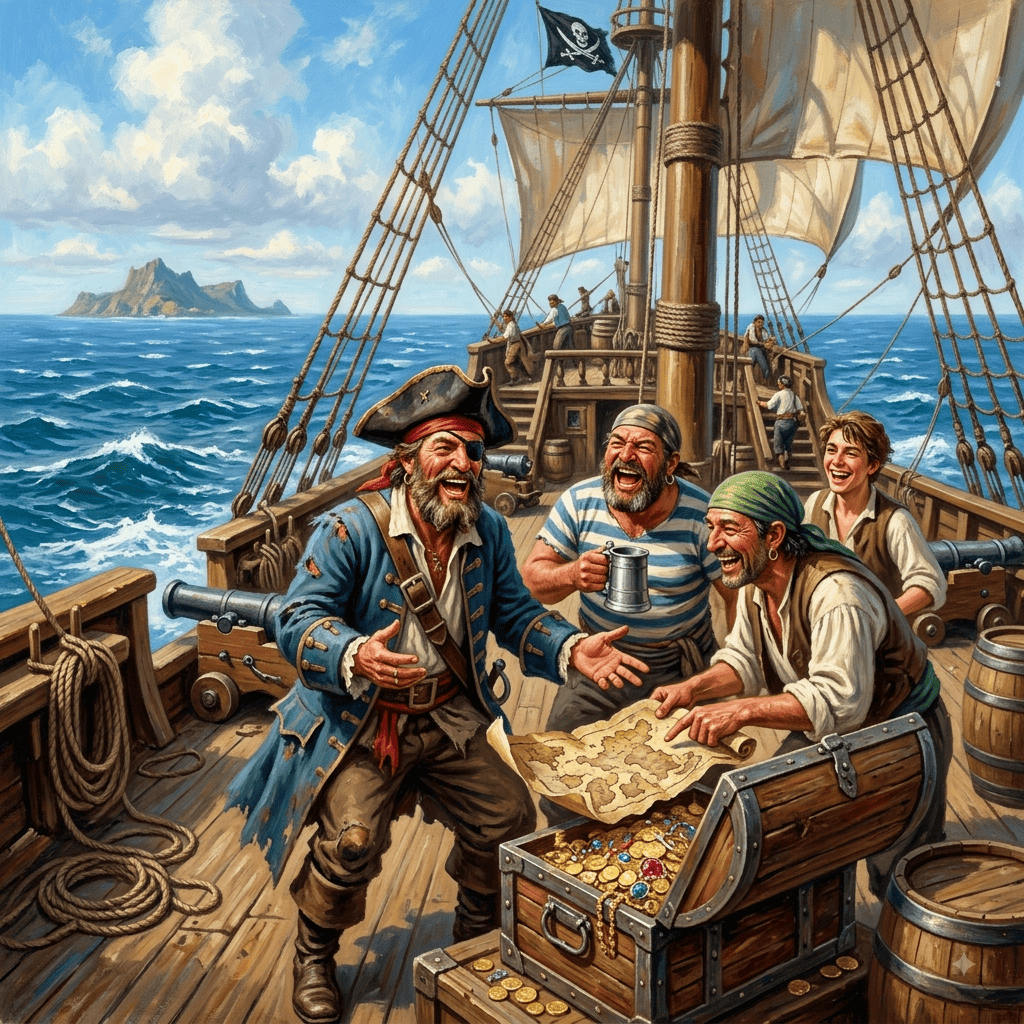chistes de piratas en alta mar buscando tesoros